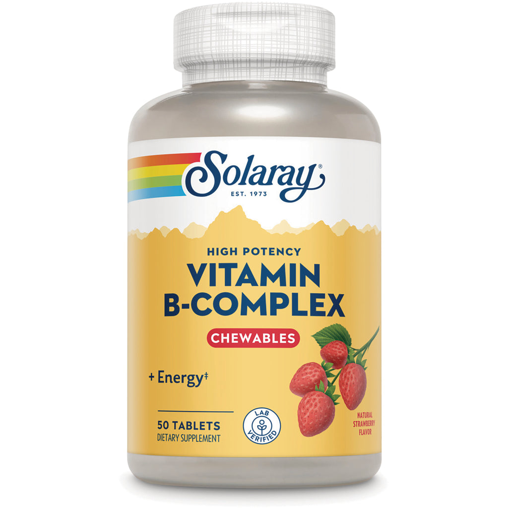 SLR191 | Solaray High Potency Vitamin B-Complex Chewables, Energy, natural strawberry flavor, 50 tablets - Thumbnail