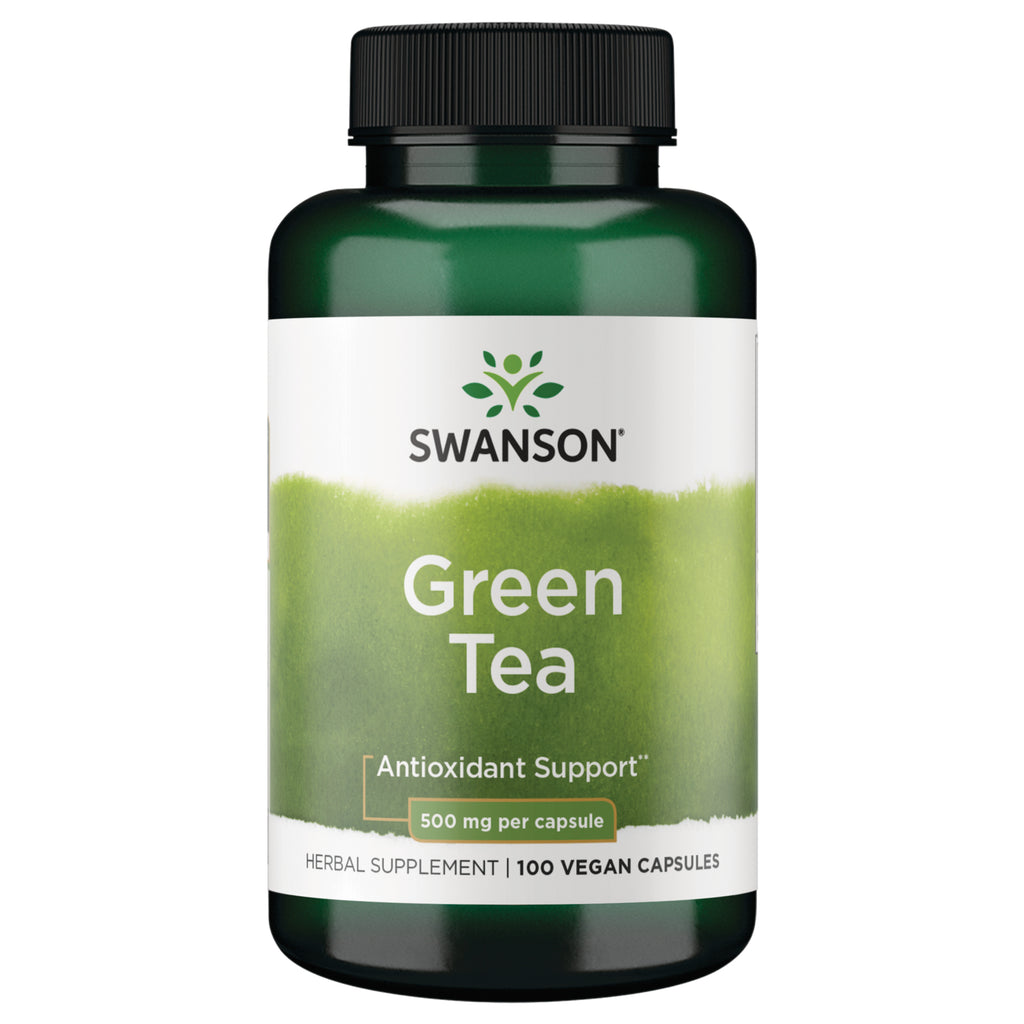 SW977 | Swanson Green Tea supplement bottle labeled Green Tea, Antioxidant Support, 500 mg per capsule, 100 capsules - Thumbnail