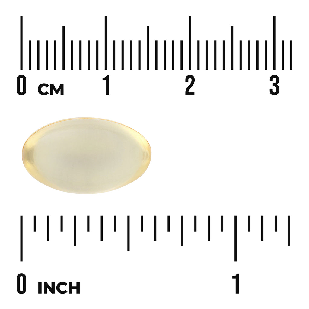SW1438 | Softgel capsule shown with cm and inch rulers for size reference - Thumbnail