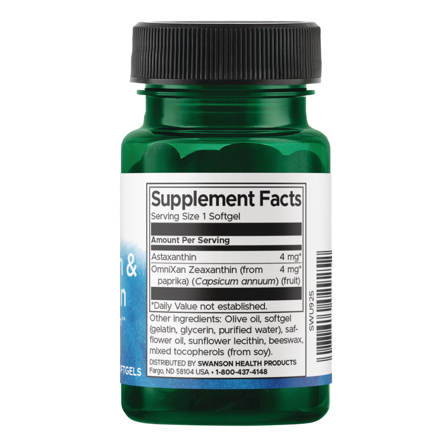 SWU925 | Back label with supplement facts and serving information