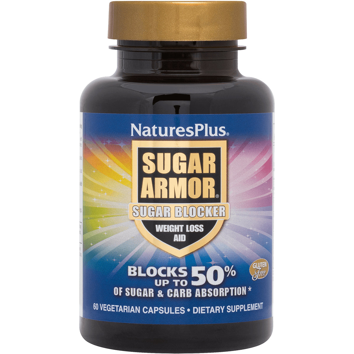 NTP278 | NaturesPlus Sugar Armor sugar blocker bottle with front label reading Blocks up to 50% of sugar & carb absorption