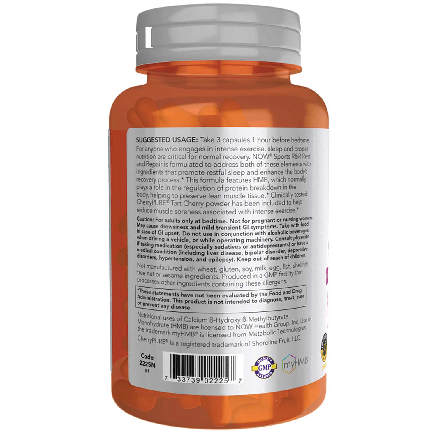 NWF1388 | Back label of orange supplement bottle showing suggested usage, warnings, ingredients and barcode
