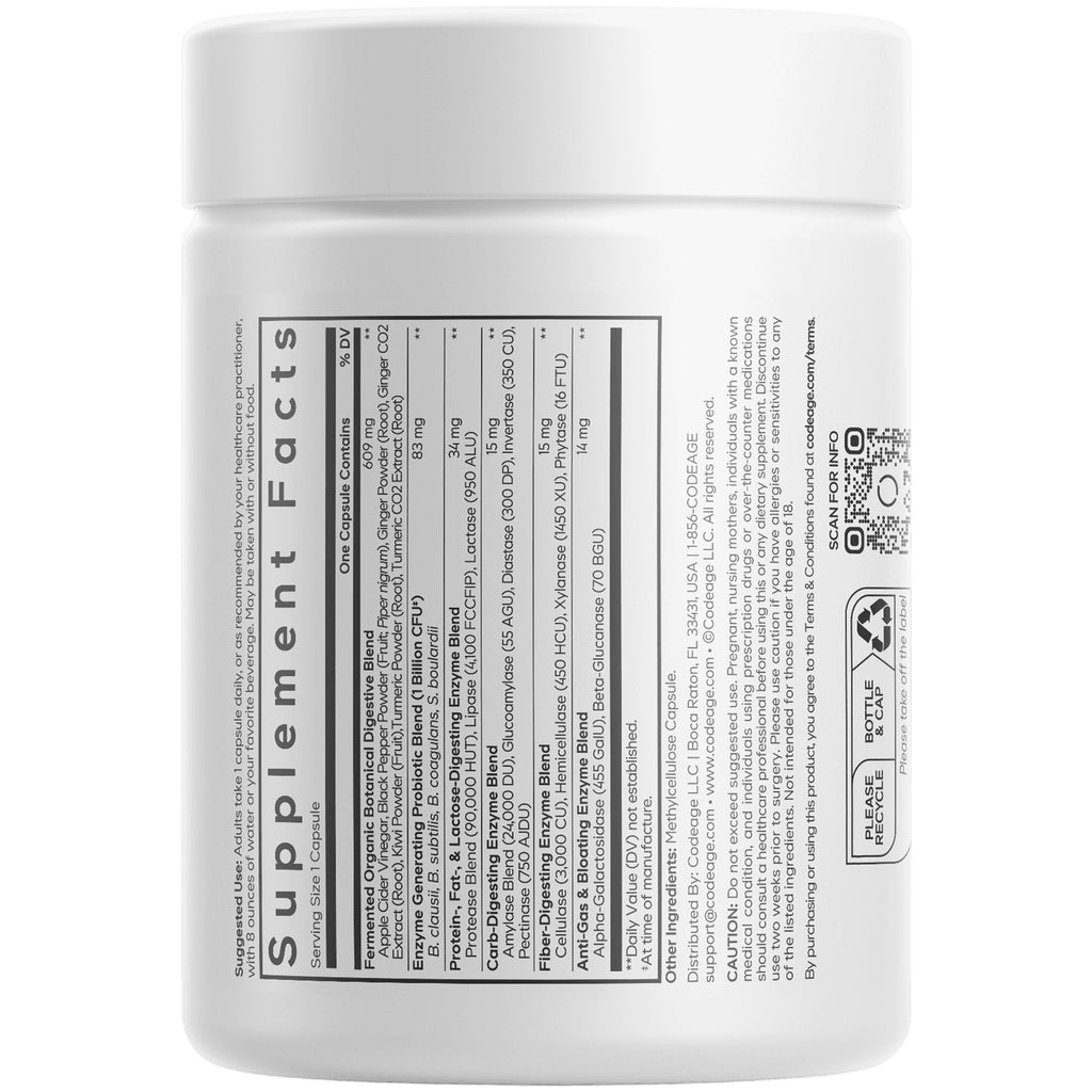 CDG037 | back of white supplement bottle showing supplement facts panel, ingredients and barcode - Thumbnail