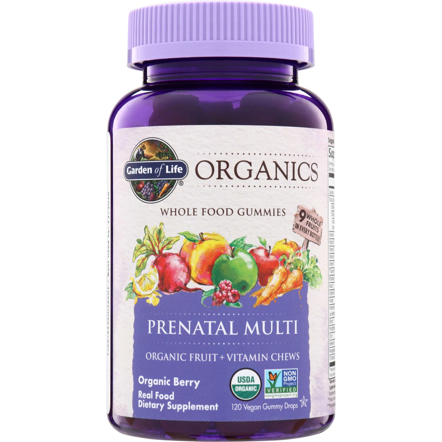 GLF237 | Garden of Life Organics Prenatal Multi whole food gummies, Organic Berry, 120 vegan gummy drops