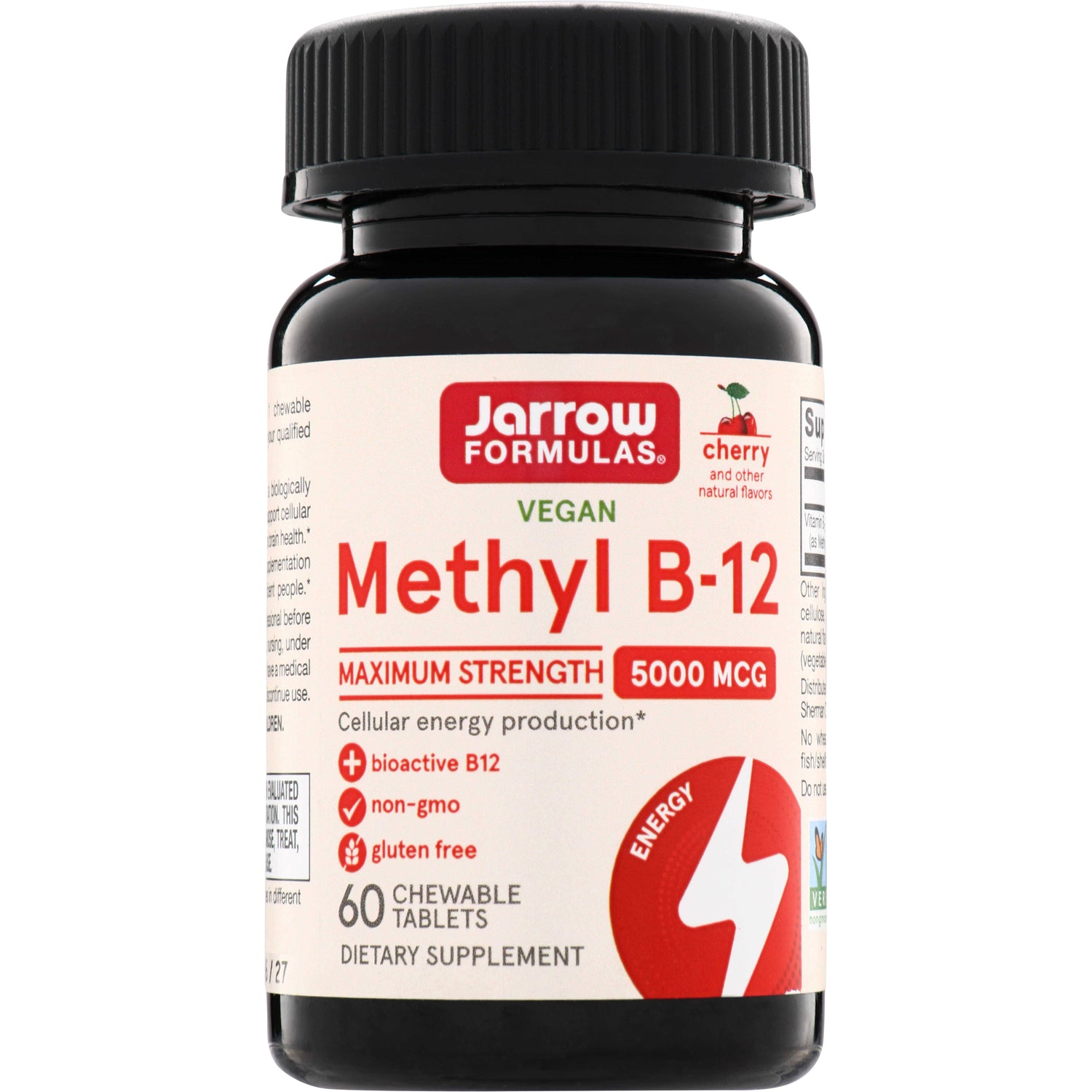 JR030 | Jarrow Formulas Vegan Methyl B-12 Maximum Strength 5000 mcg, cherry, 60 chewable tablets