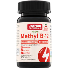 JR030 | Jarrow Formulas Vegan Methyl B-12 Maximum Strength 5000 mcg, cherry, 60 chewable tablets