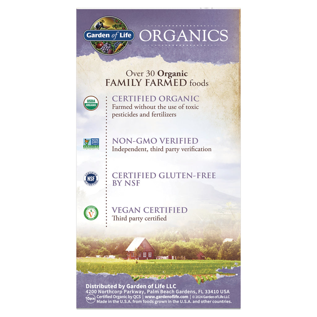 GLF215 | product back panel listing certifications: Certified Organic, Non-GMO Verified, Certified Gluten-Free by NSF, Vegan Certified - Thumbnail