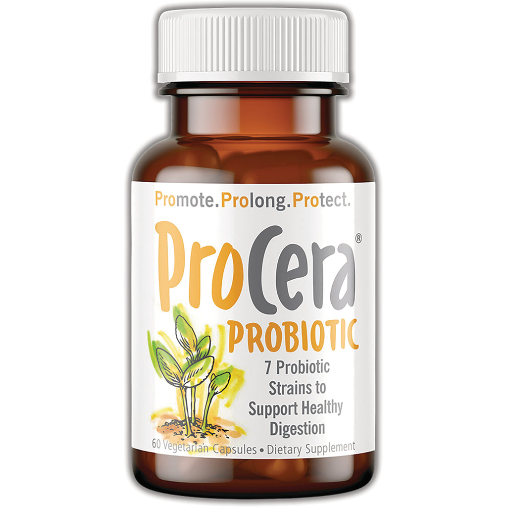 PRC011 | ProCera Probiotic brown glass bottle with white cap labeled 7 Probiotic Strains to Support Healthy Digestion - Thumbnail