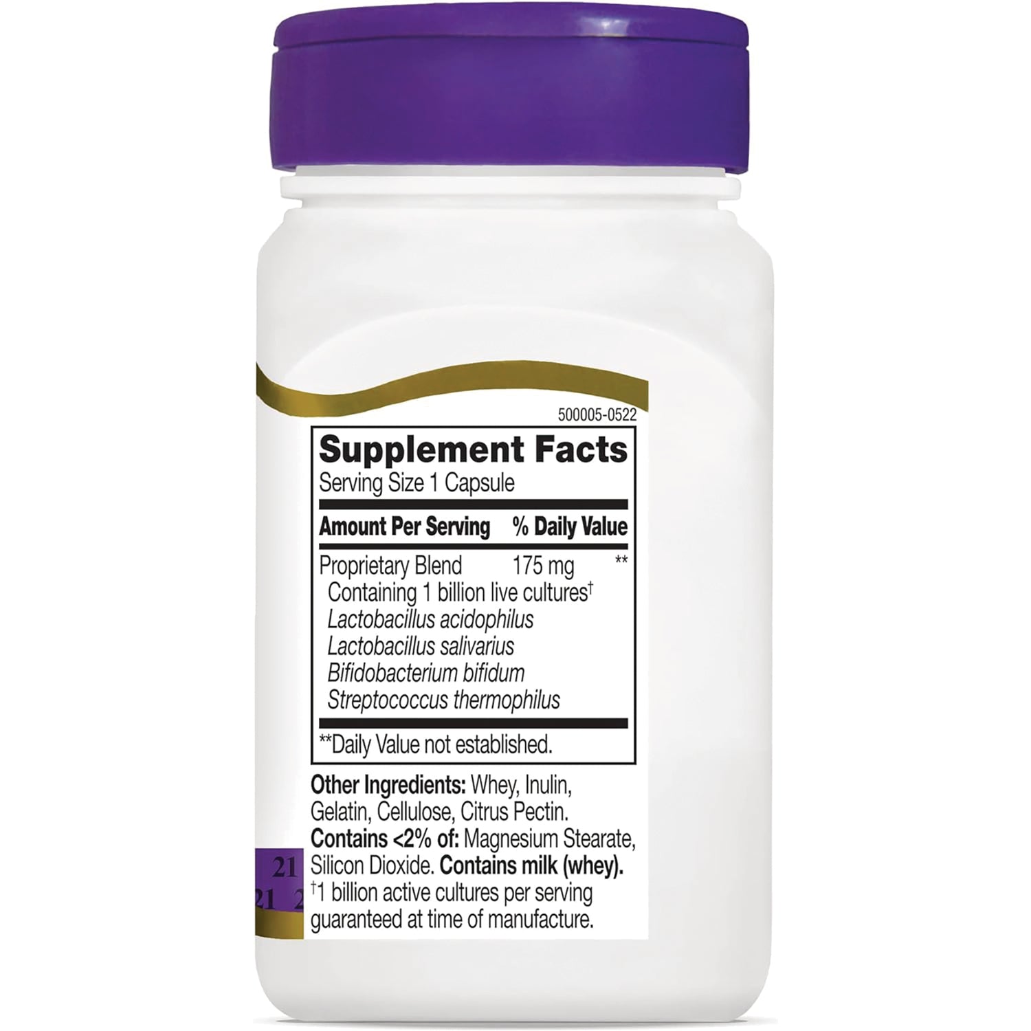 CNT091 | back of white supplement bottle showing Supplement Facts panel, Serving Size 1 Capsule and ingredients list