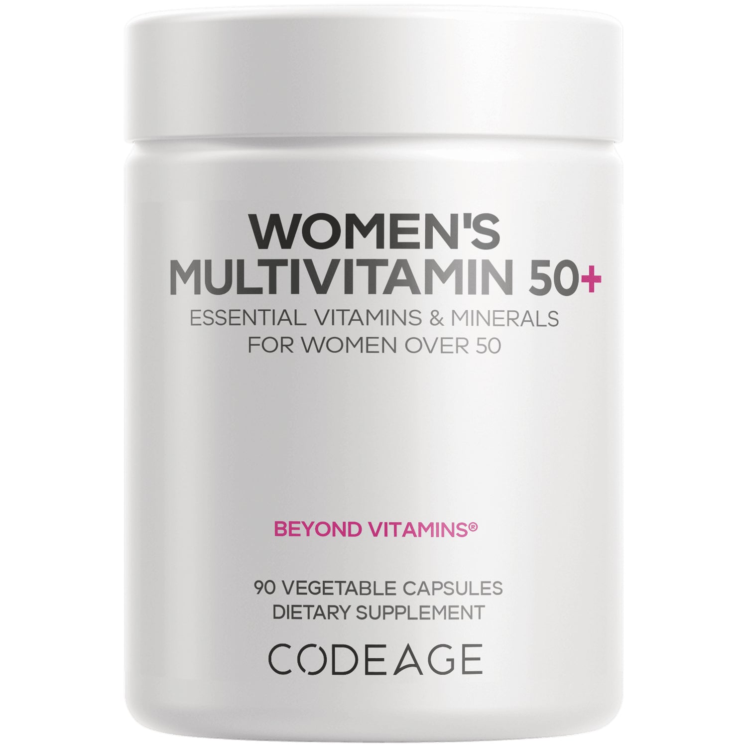 CDG059 | CODEAGE white bottle labeled Women's Multivitamin 50+ essential vitamins and minerals for women over 50, 90 vegetable capsules
