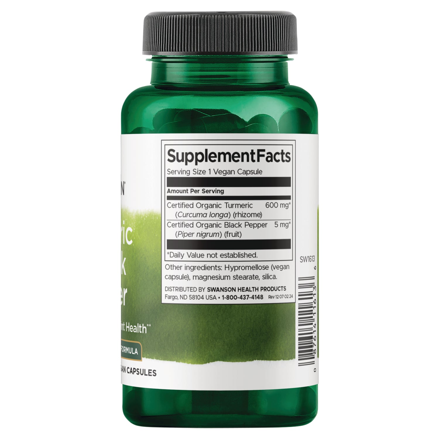 SW1613 | Back label with supplement facts and serving information