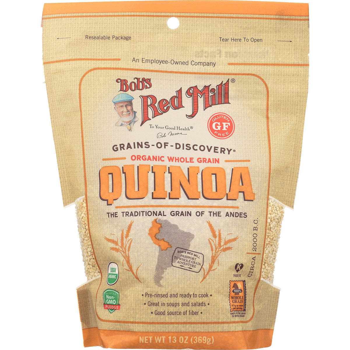 BOB278 | Bob's Red Mill QUINOA 13 oz resealable bag front showing organic whole grain labeling