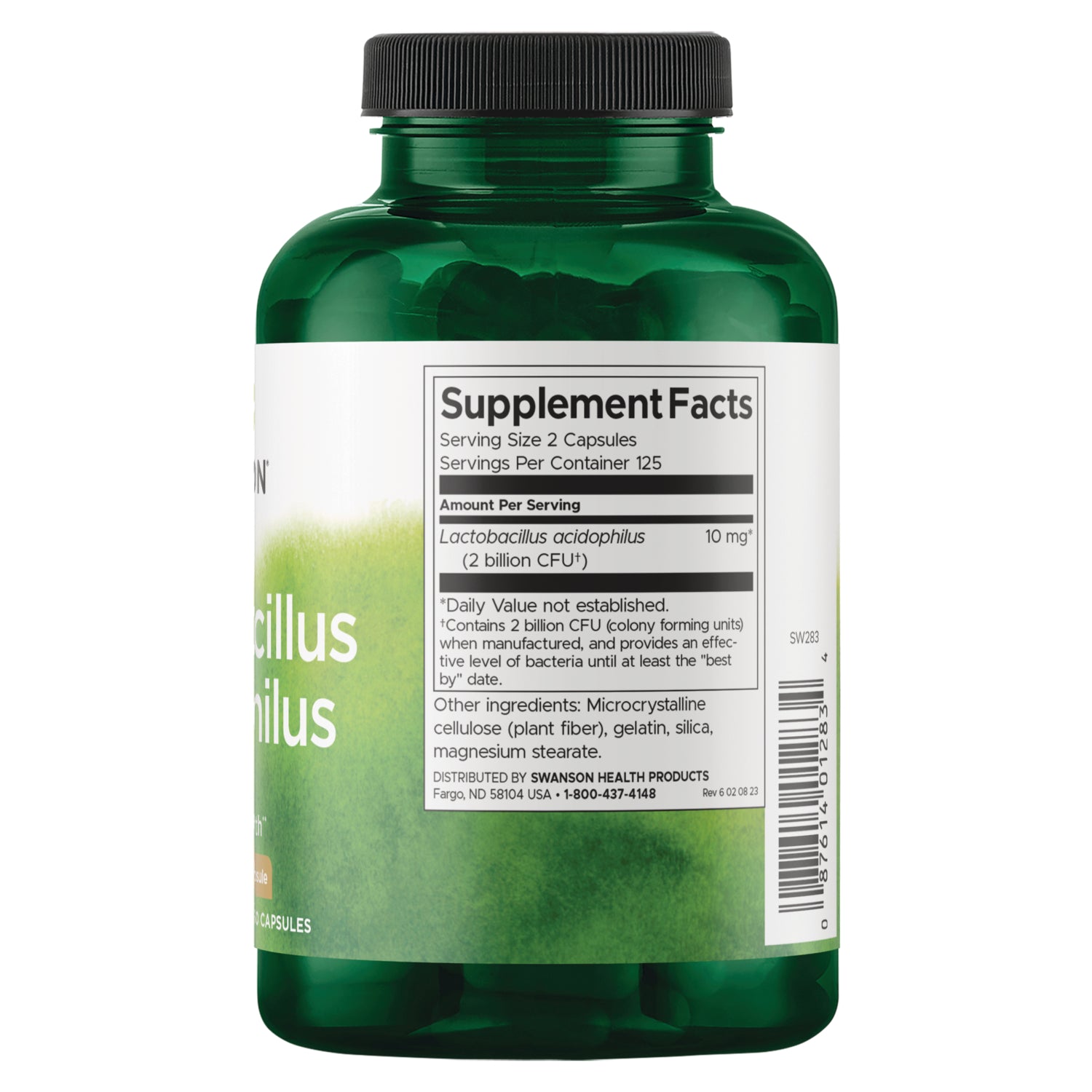 SW283 | Back label with supplement facts and serving information