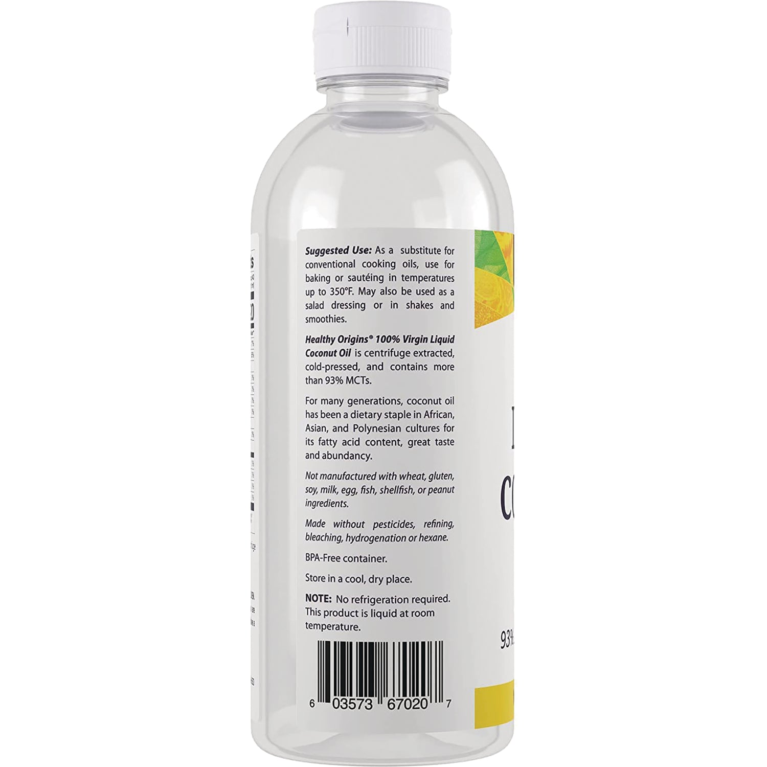 HRG088 | Back label of clear plastic bottle showing suggested use text, ingredient notes, and barcode