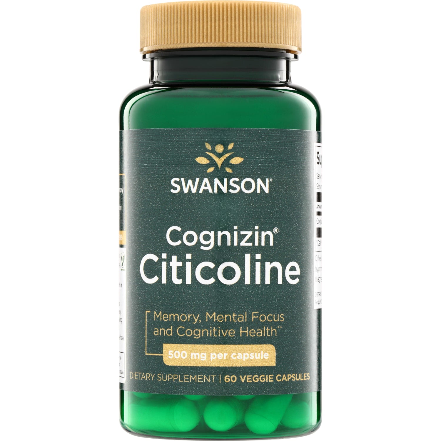SWU246 | Swanson Cognizin Citicoline, 500 mg per capsule, dietary supplement bottle, 60 veggie capsules