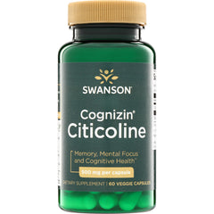 SWU246 | Swanson Cognizin Citicoline, 500 mg per capsule, dietary supplement bottle, 60 veggie capsules