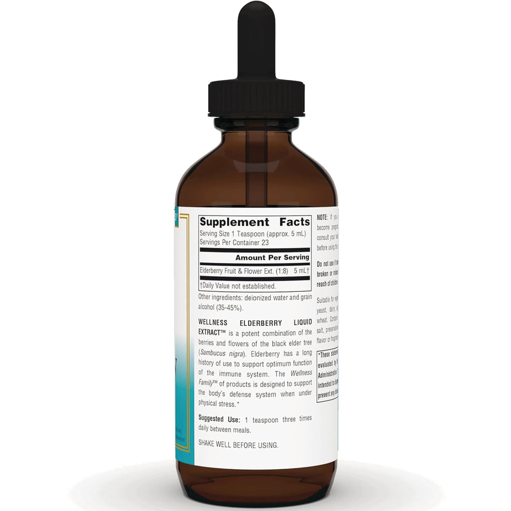 SN224 | Back label with Supplement Facts and suggested use for elderberry liquid extract dropper bottle - Thumbnail