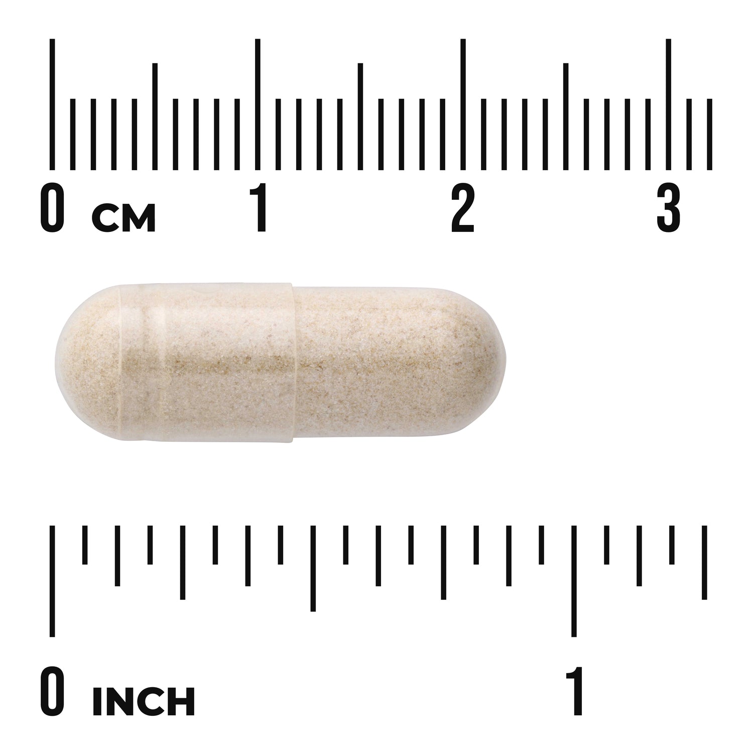 SW1103 | Beige capsule shown with size scale in cm and inches
