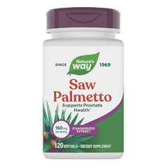ET262 | Nature's Way Saw Palmetto supplement bottle showing 120 softgels and 160 mg per serving label
