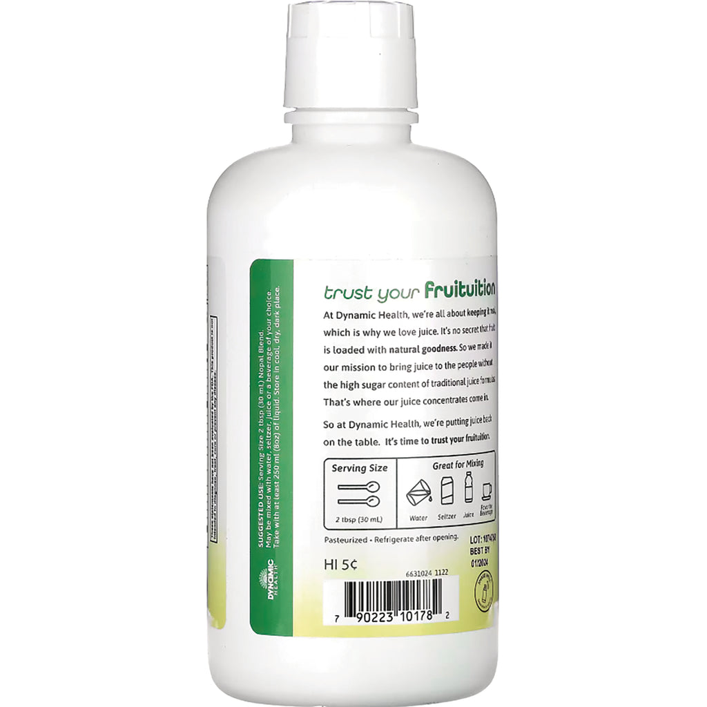 DYH046 | Back of white juice concentrate bottle showing label text, serving size icons and barcode - Thumbnail