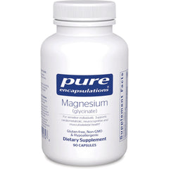 PRN027 | Pure Encapsulations Magnesium (glycinate) white supplement bottle front labeled Dietary Supplement 90 CAPSULES