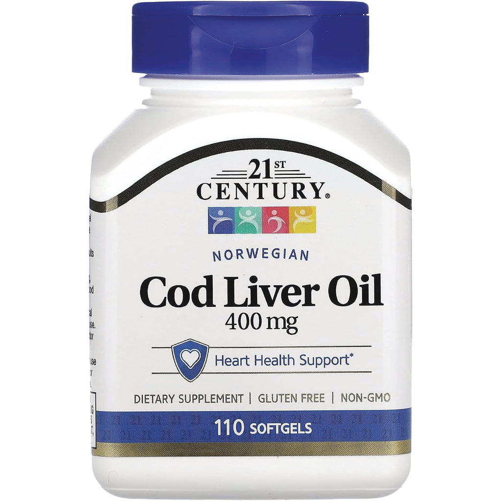CNT111 | 21st Century Norwegian Cod Liver Oil 400 mg bottle, 110 softgels, heart health support - Thumbnail