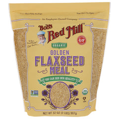 BOB249 | Bob's Red Mill organic golden flaxseed meal resealable pouch front showing product window and 32 oz net weight