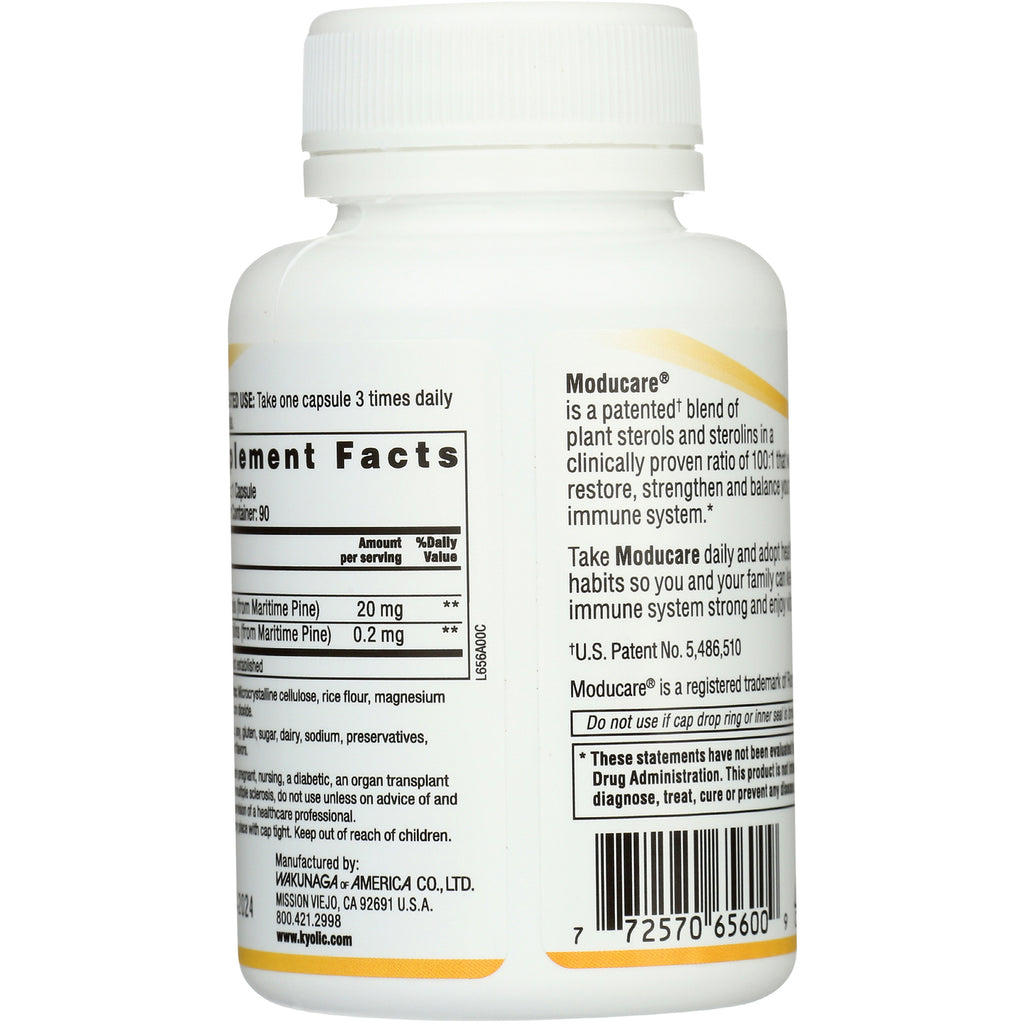 KY078 | Back label of white supplement bottle showing supplement facts, Moducare description and barcode - Thumbnail