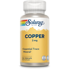 SLR343 | Solaray Copper 2 mg dietary supplement bottle front label, 100 vegcaps