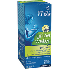 MMB001 | Mommy's Bliss gripe water original box front showing mother holding swaddled baby and product claims