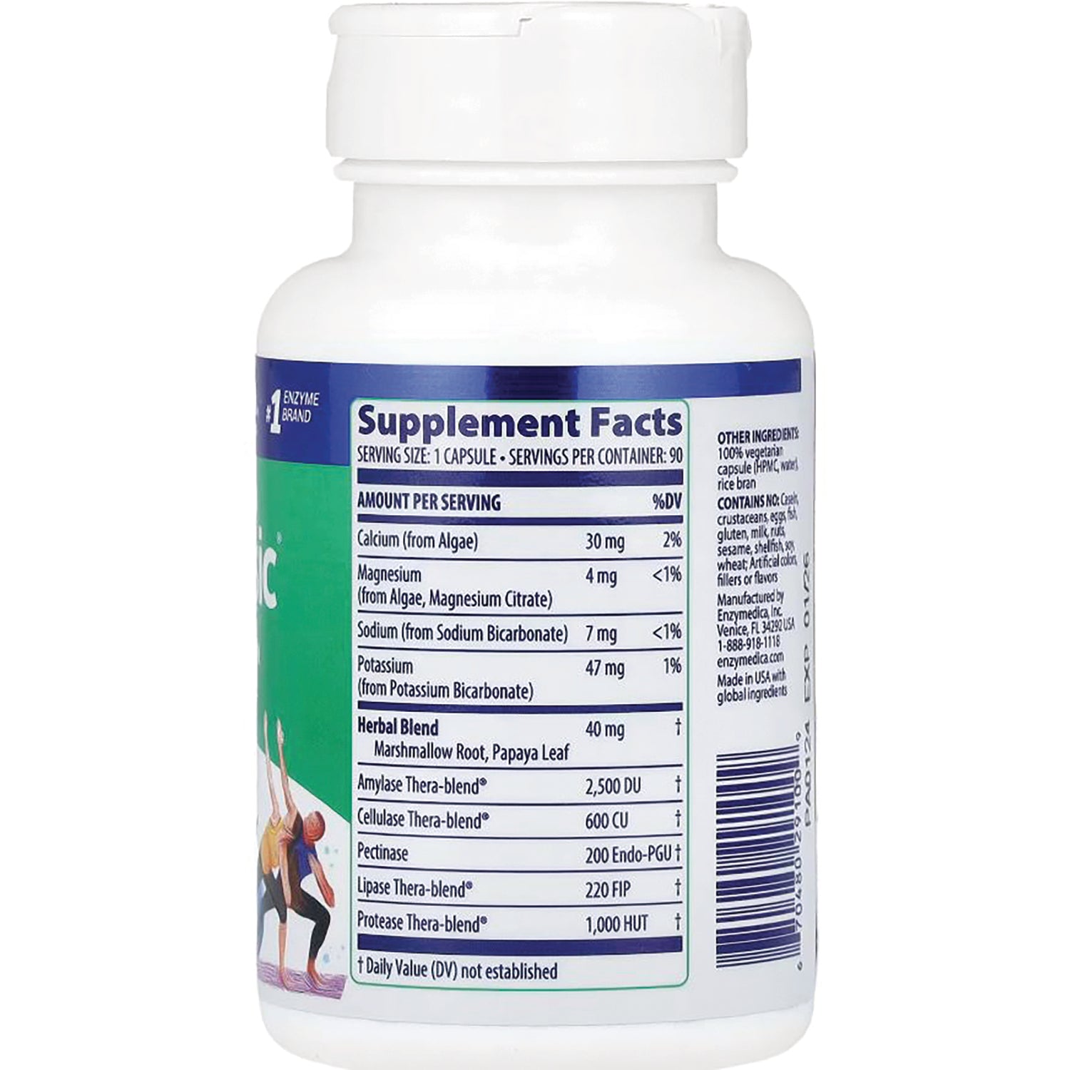 EMD034 | back of white supplement bottle showing Supplement Facts panel listing serving size, amounts per serving and ingredients
