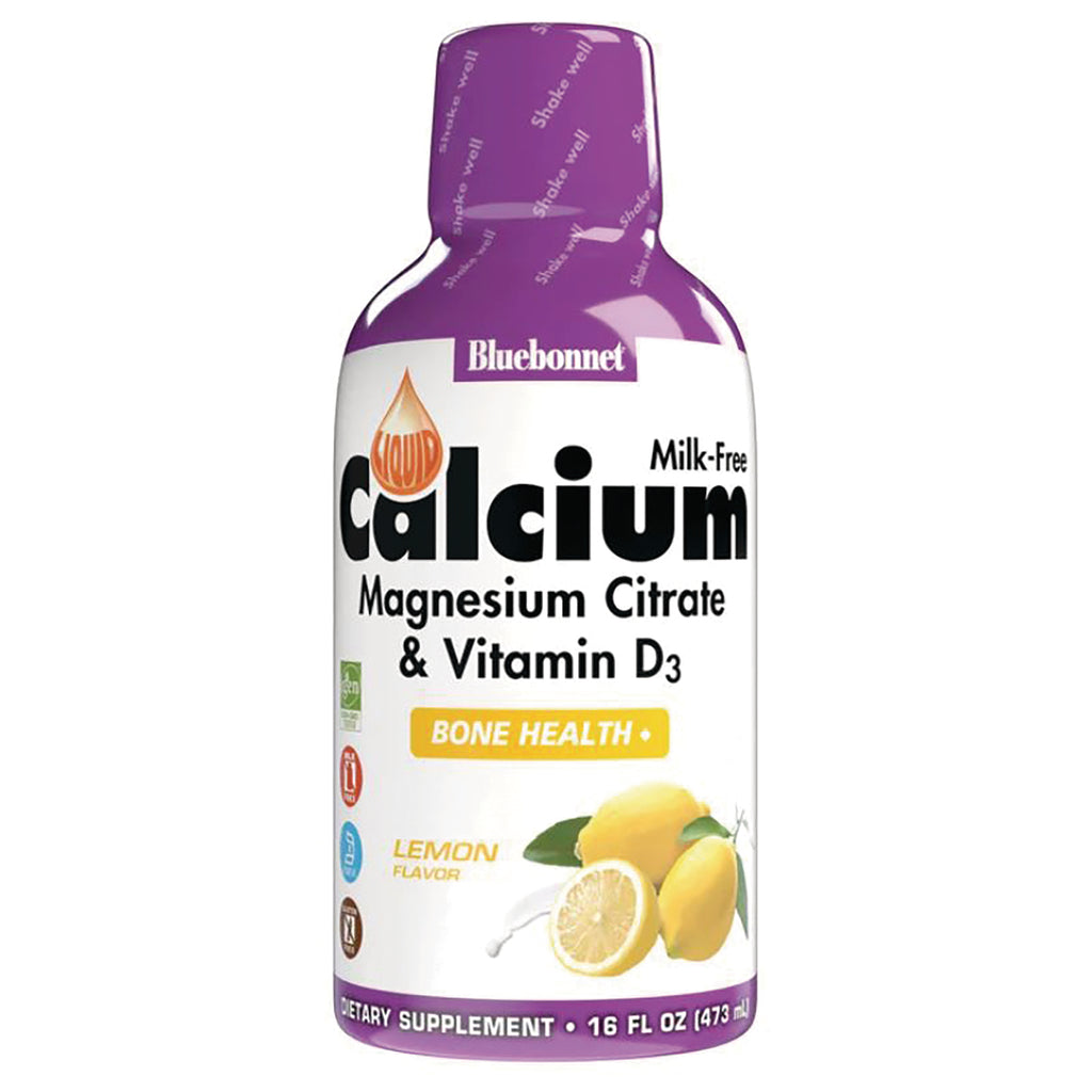 BLU090 | Bluebonnet liquid Calcium Magnesium Citrate with Vitamin D3, lemon flavor, 16 fl oz dietary supplement - Thumbnail