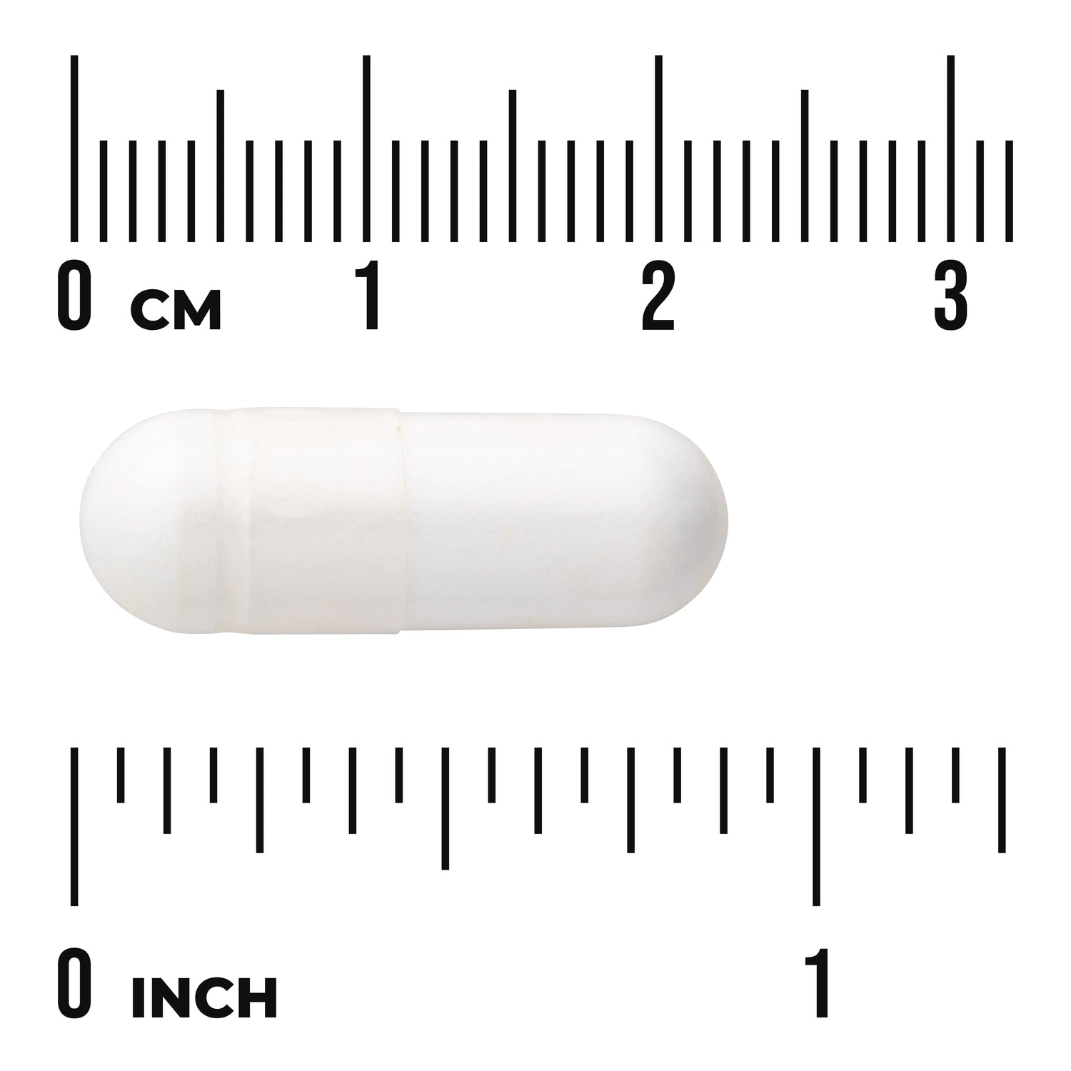 SW852 | White capsule with cm and inch ruler markings for size reference