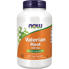 NWF716 | NOW Valerian Root 500 mg herbal supplement bottle, 250 veg capsules