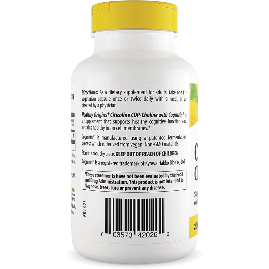 HRG009 | Back of white supplement bottle with yellow cap showing directions, warning box and barcode - Thumbnail