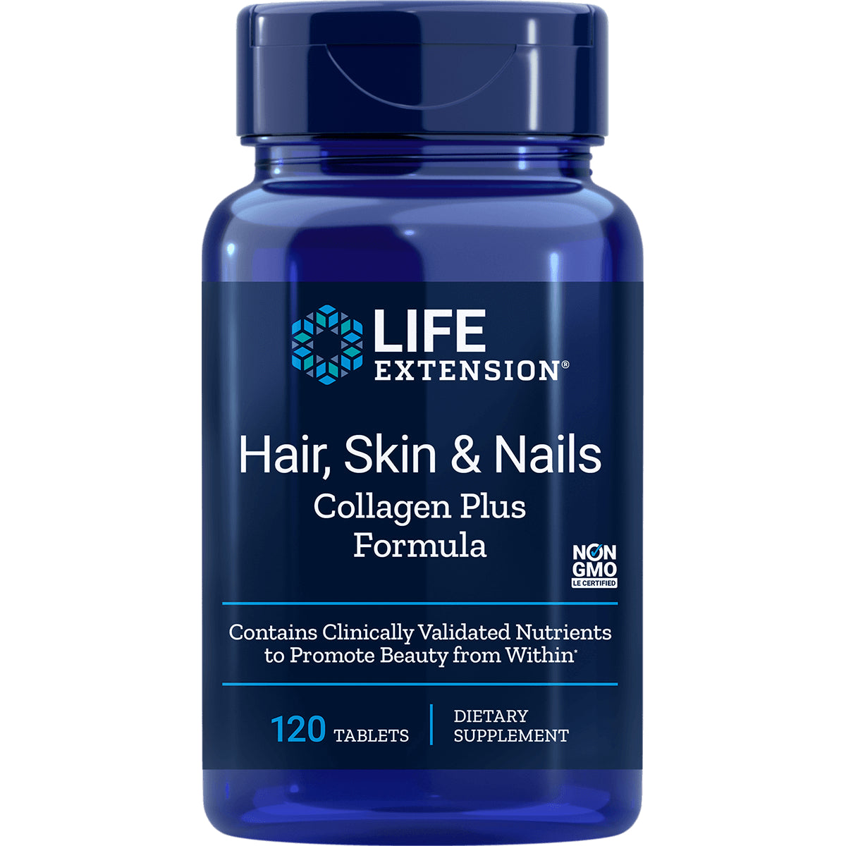 LE471 | Life Extension Hair, Skin & Nails Collagen Plus Formula bottle, 120 tablets dietary supplement