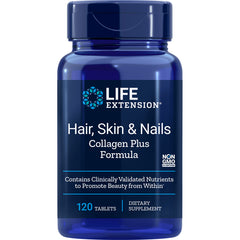 LE471 | Life Extension Hair, Skin & Nails Collagen Plus Formula bottle, 120 tablets dietary supplement