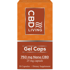 CBD021 | CBD Living Gel Caps box, 750 mg Nano CBD, 25 mg capsule, 30 capsules dietary supplement