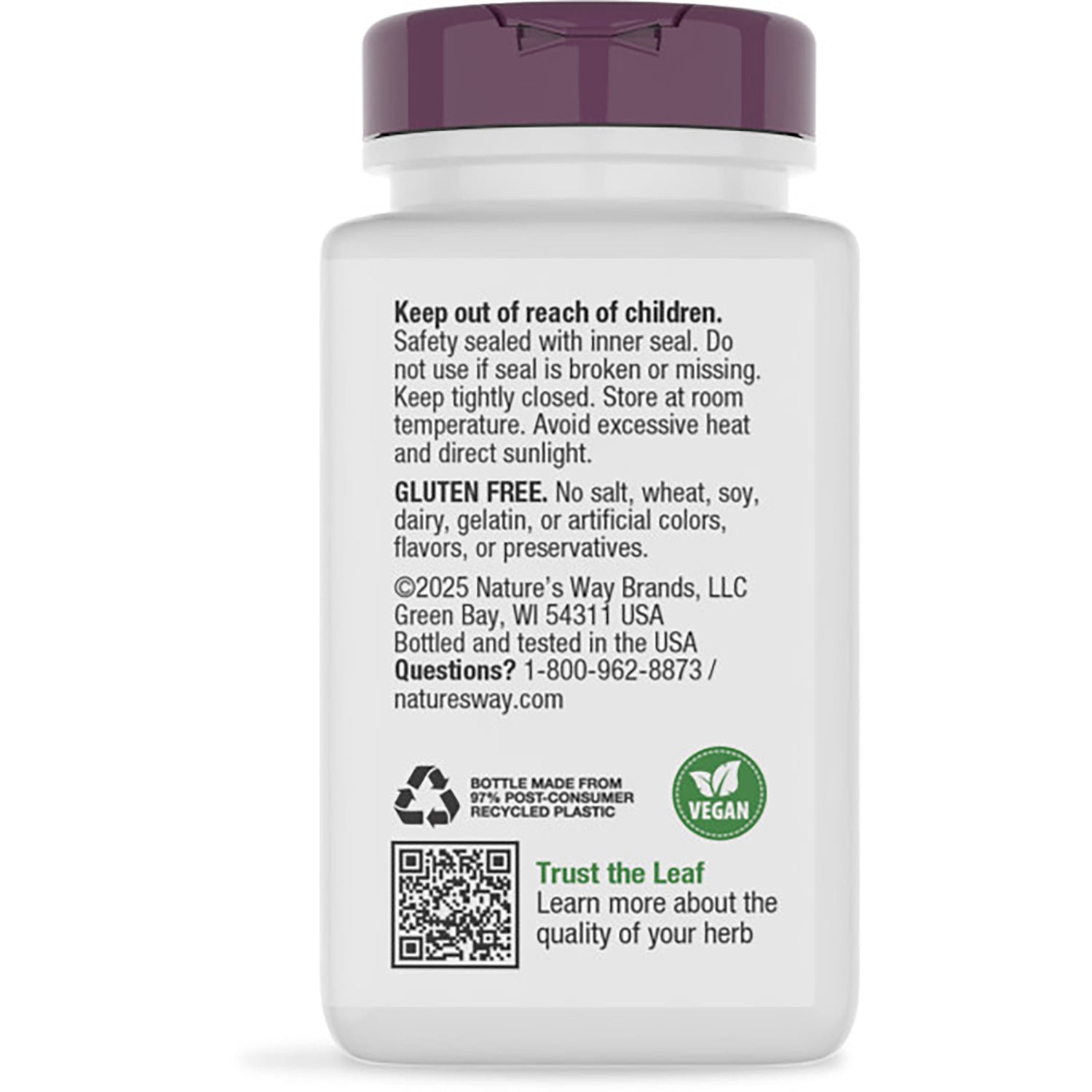 NW513 | Back label of dark supplement bottle reading Supports Eye Health with warnings, contact info, and barcode