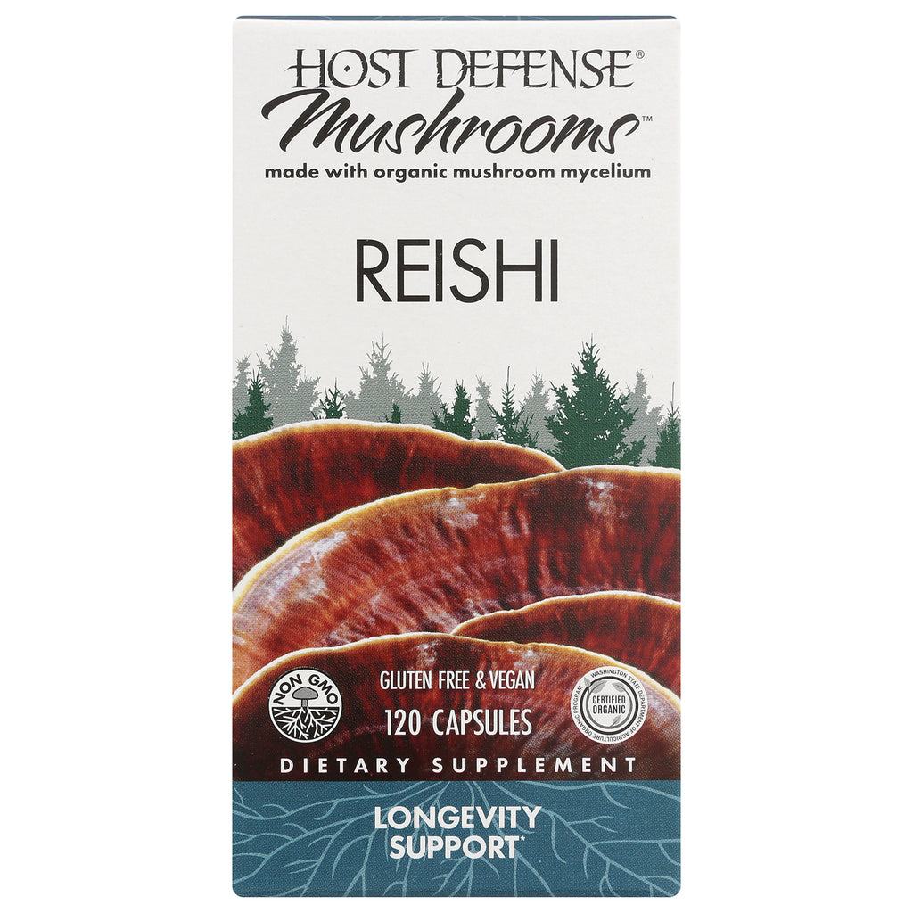 FUN009 | Host Defense Mushrooms Reishi supplement box front, 120 capsules, gluten free & vegan, longevity support - Thumbnail