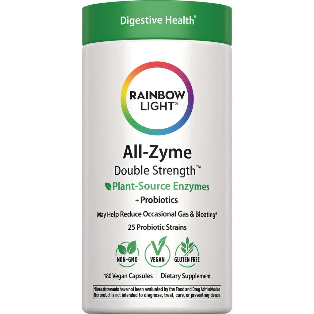 RBL179 | Rainbow Light All-Zyme Double Strength bottle front, plant-source enzymes with probiotics, vegan non-GMO - Thumbnail
