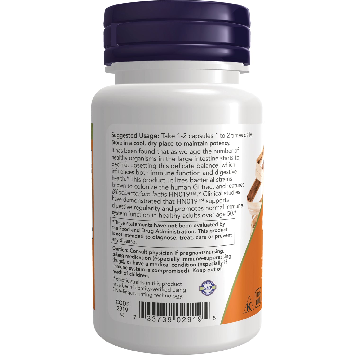 NWF1151 | back label of white supplement bottle showing suggested usage, caution statements, and barcode