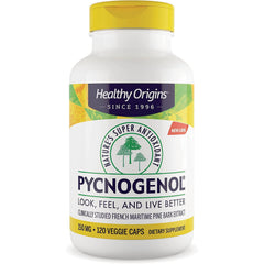 Healthy Origins Pycnogenol bottle front label showing 150 mg 120 veggie caps dietary supplement