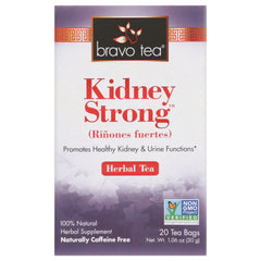 BVT007 | Bravo Tea Kidney Strong herbal tea box front, 20 tea bags, Non-GMO Verified, naturally caffeine free