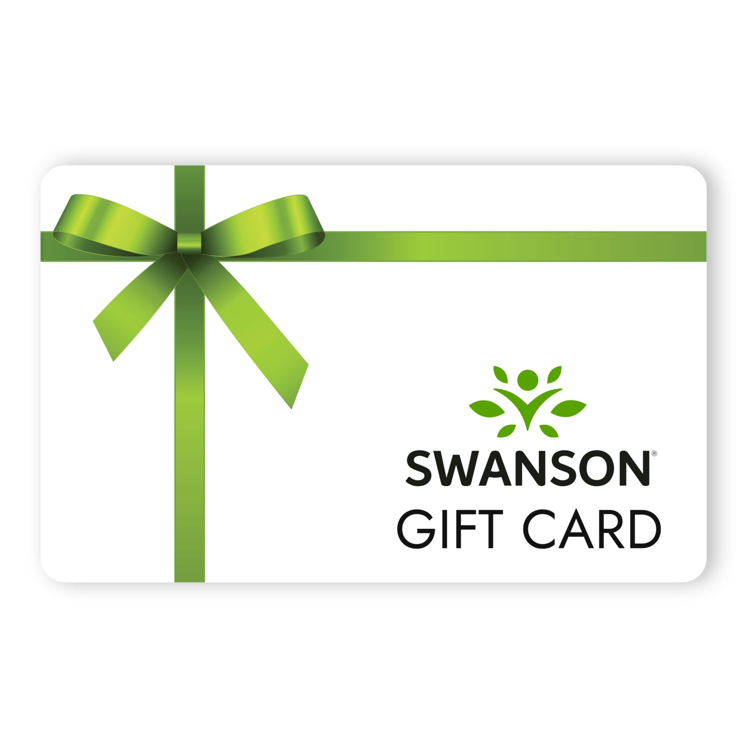 White gift certificate with green ribbon and bow, tag showing leaf logo and visible text Gift Card