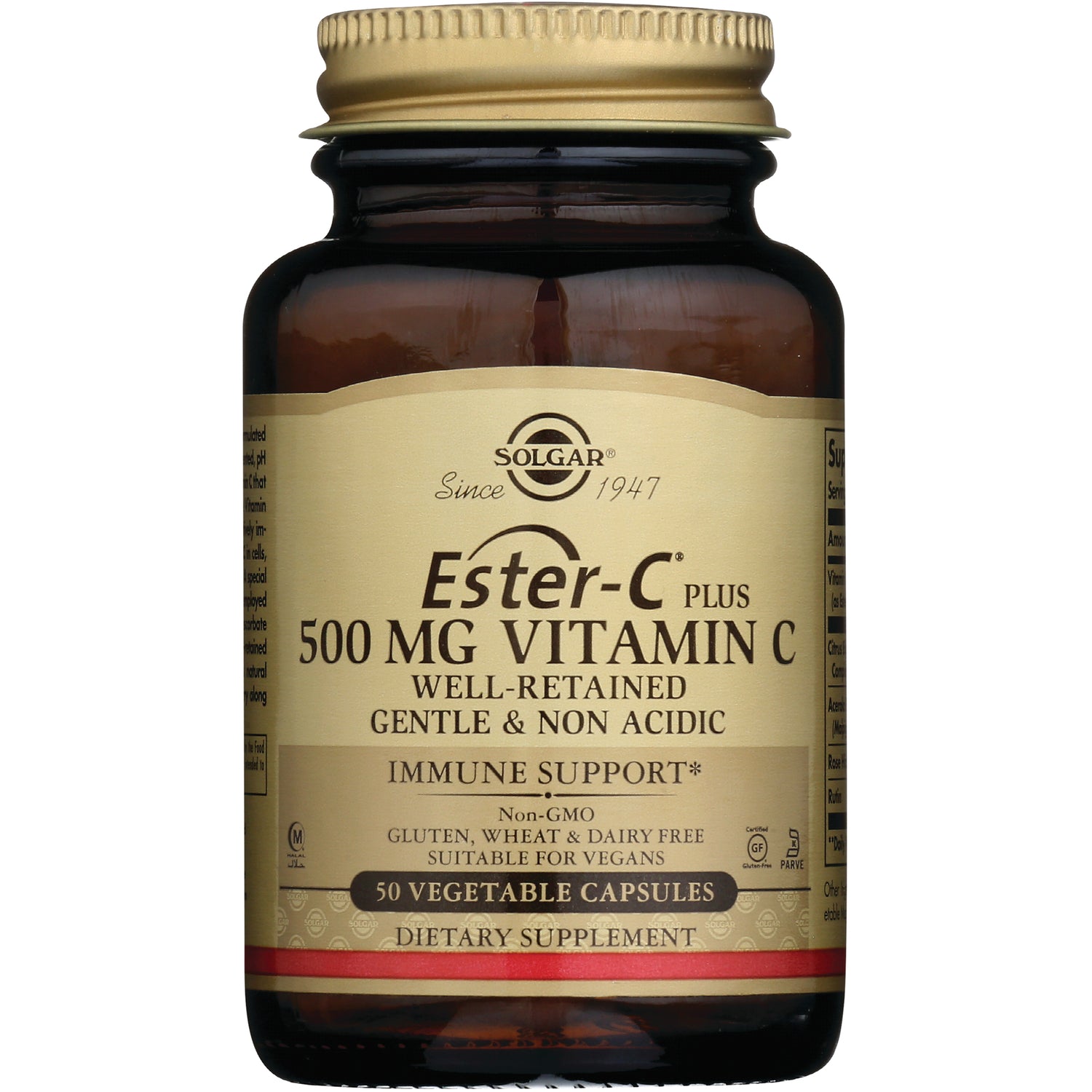 SLG275 | Solgar Ester-C Plus 500 mg vitamin C bottle, 50 vegetable capsules, front label