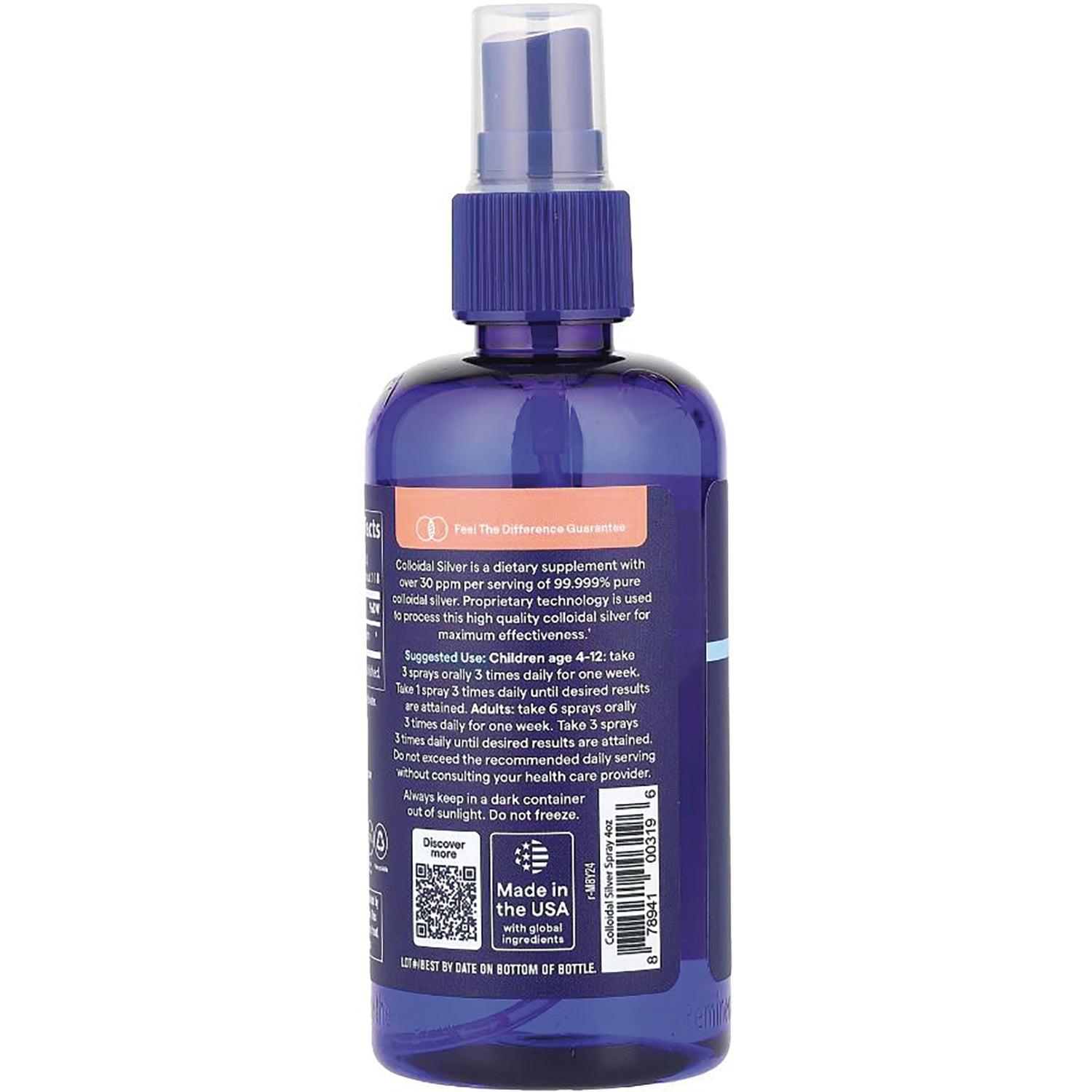 TM097 | Back of blue spray bottle with label showing directions and Made in the USA badge