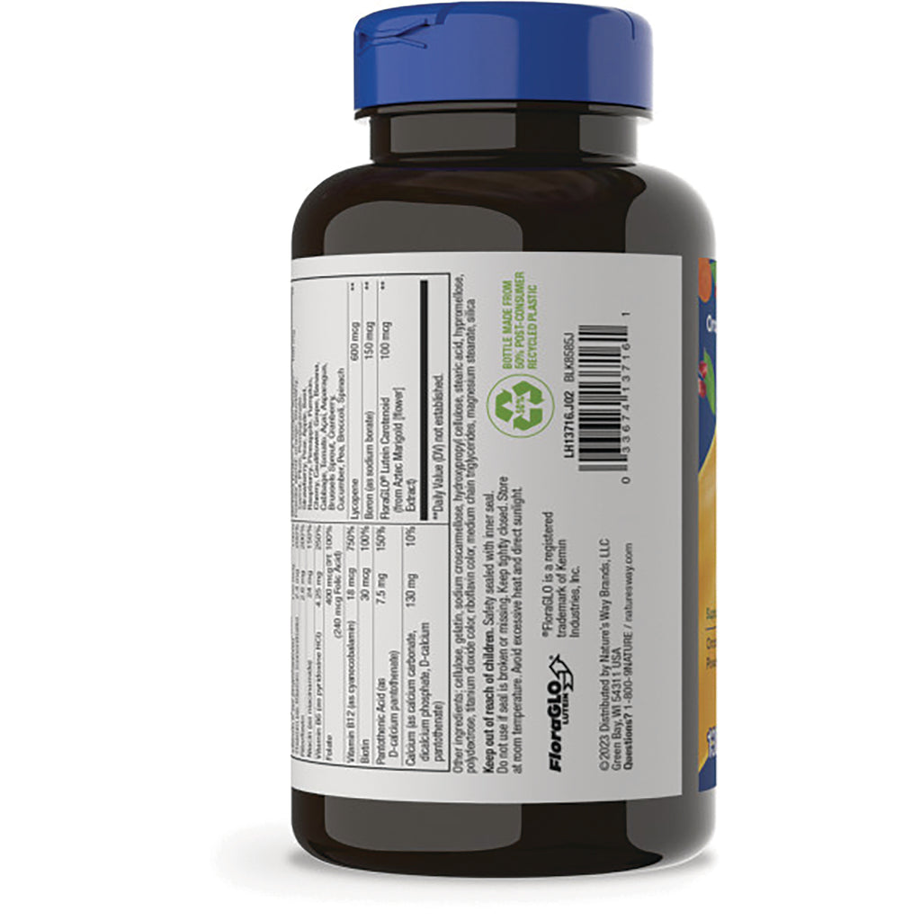 NW1045 | Back label showing supplement facts, ingredients, and barcode on a brown bottle with blue cap - Thumbnail