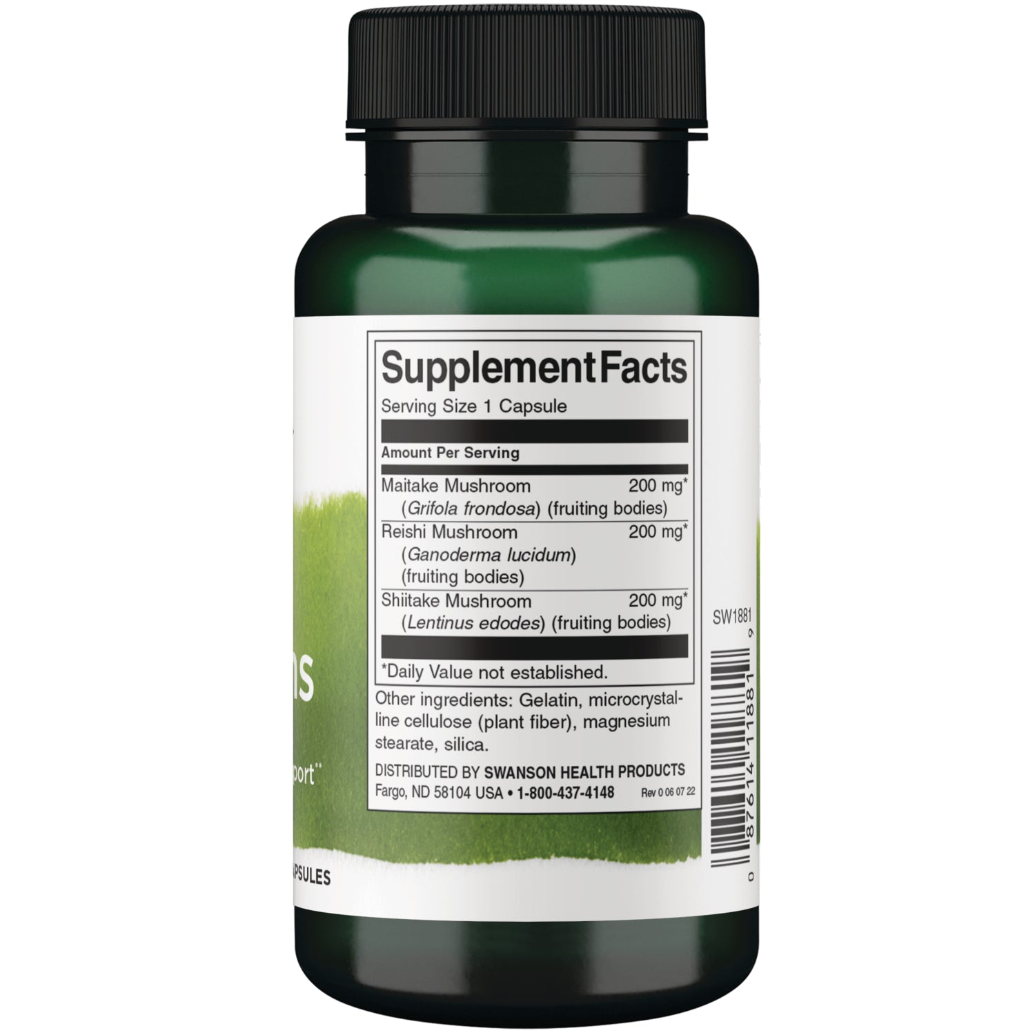 SW1881 | Back label with Supplement Facts, ingredients, and barcode
