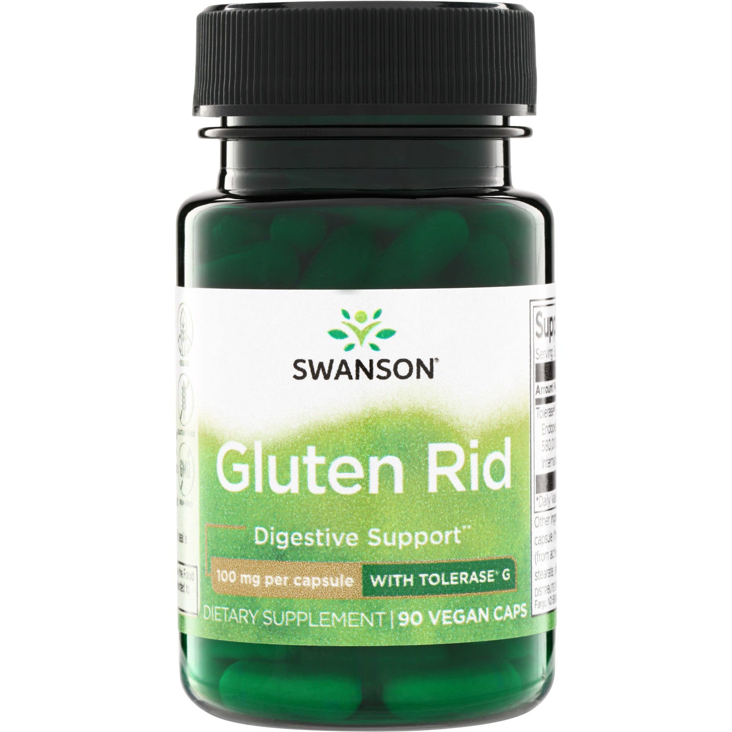 SWU962 | Swanson Gluten Rid digestive support, 90 vegan caps, 100 mg per capsule with Tolerase G